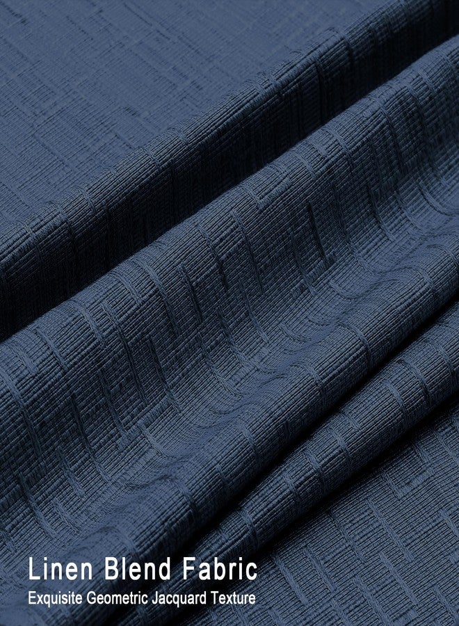 JSFLY Jacquard Linen Curtains 63 inch Length 2 Panels Thick Faux Linen Blended Window Drapes Burlap Textured Curtains with Grommet for Living Room Bedroom Farmhouse (42x63 Navy) Natural - Image 4